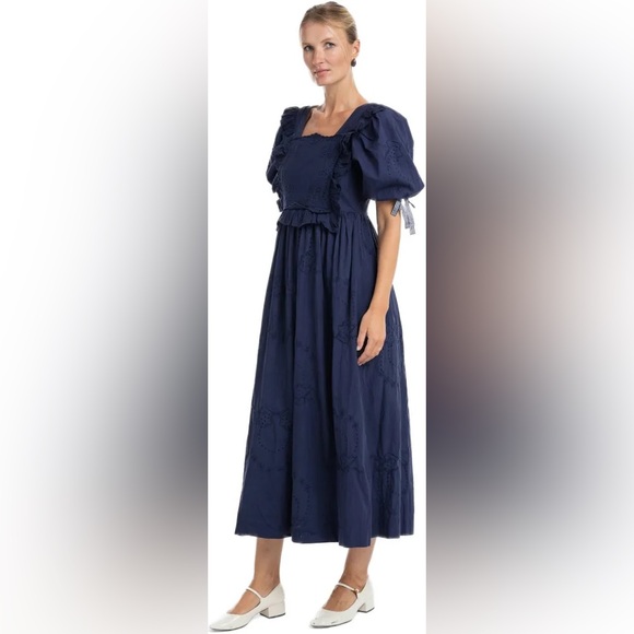 Damson Madder Rhea Dress - Navy Eyelet - Picture 5 of 5